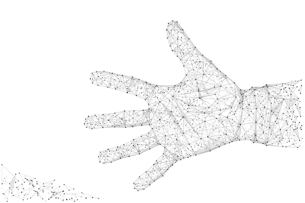 Vettore linea di poltiglia astratta e palmo aperto del punto su sfondo bianco