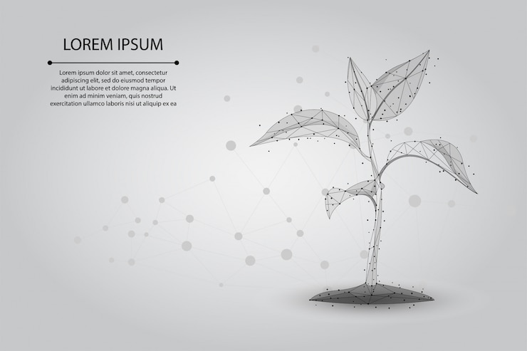 マッシュラインを抽象化し、ポイント植物の生態学的な抽象的な概念を発芽します。惑星と自然、環境ポリゴンを保存