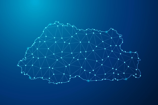Abstract mash line and point with map of bhutan polygonal network line vector