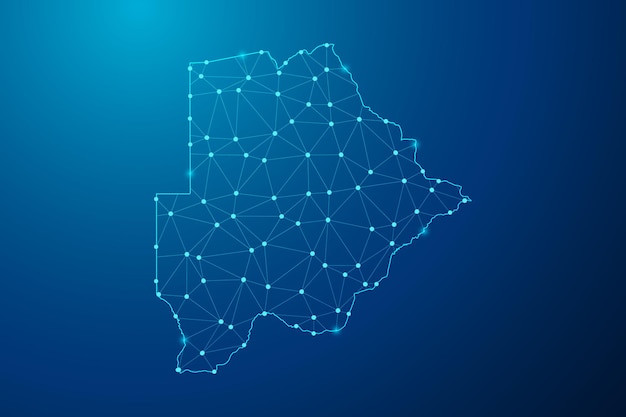 Abstract mash line and point with map of Botswana polygonal network line vector.