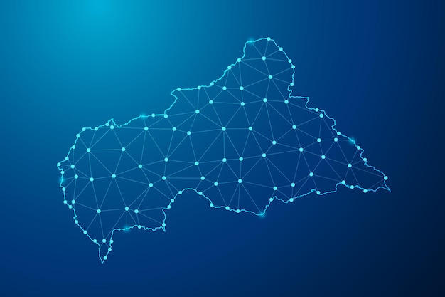 Linea di poltiglia astratta e punto con mappa del vettore di linea di rete poligonale della repubblica centrafricana.