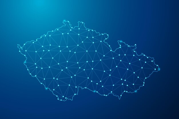 Abstract mash line and point with map of czech republic polygonal network line vector.