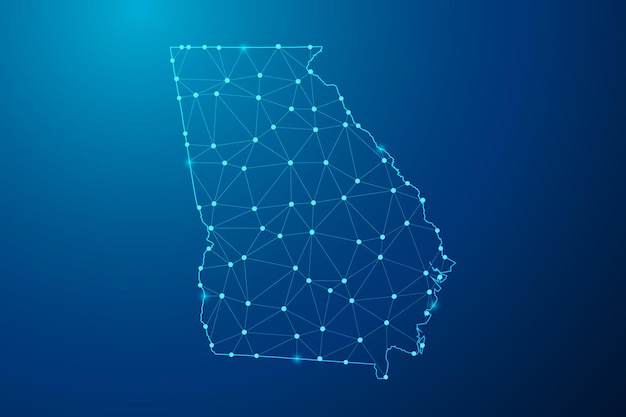 Vector abstract mash line and point with map of georgia (usa) polygonal network line vector.