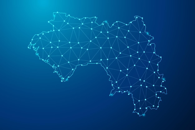 Abstract mash line and point with map of Guinea polygonal network line vector.