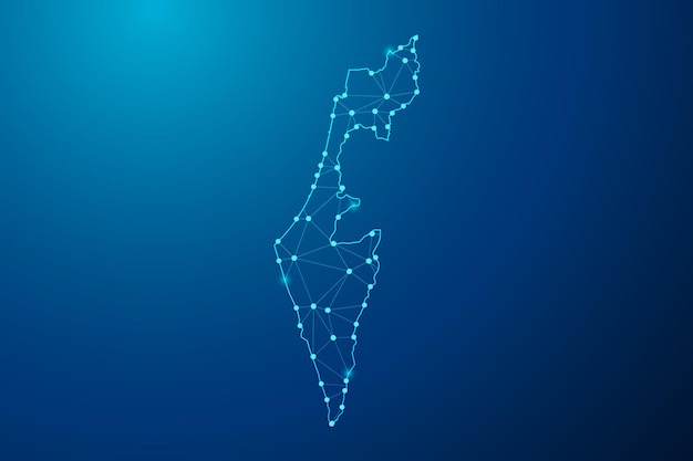 Abstract mash line and point with map of Israel polygonal network line vector.