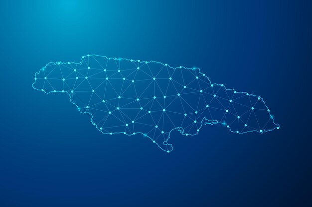 Abstract mash line and point with map of jamaica polygonal network line vector.