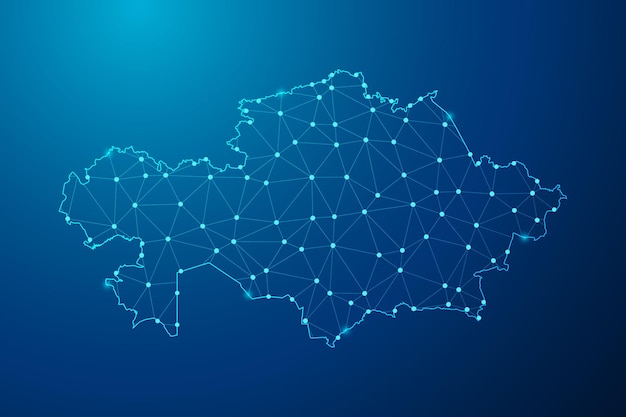 Abstract mash line and point with map of Kazakhstan polygonal network line vector.