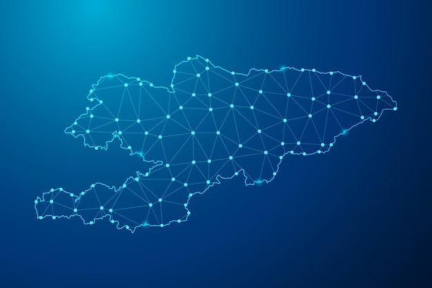 Abstract mash line and point with map of kyrgyzstan polygonal network line vector.