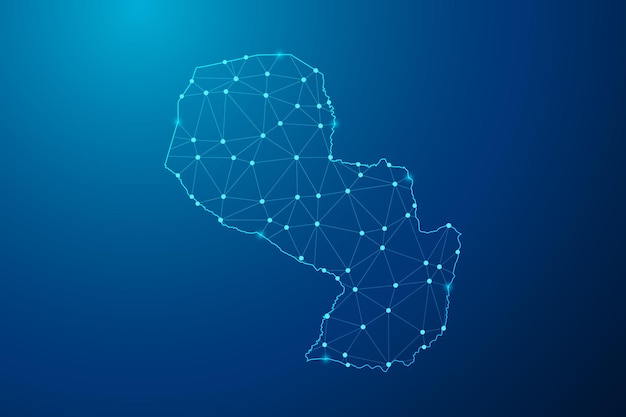 Abstract mash line and point with map of paraguay polygonal network line vector