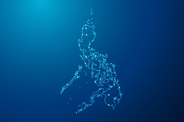 Abstract mash line and point with map of Philippines polygonal network line vector.