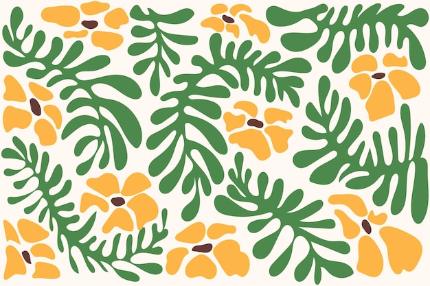 추상적인 Matisse 식물학 예술 배경 다채로운 꽃과 함께 자연 손으로 그려진 패턴 디자인