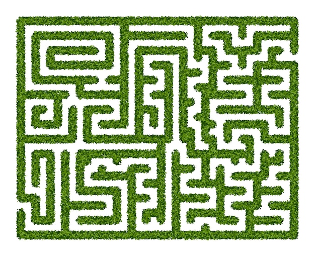 Abstract maze of green hedge on white background