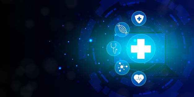 Vector abstract medical background with flat icons and symbols concepts and ideas for healthcare technolog