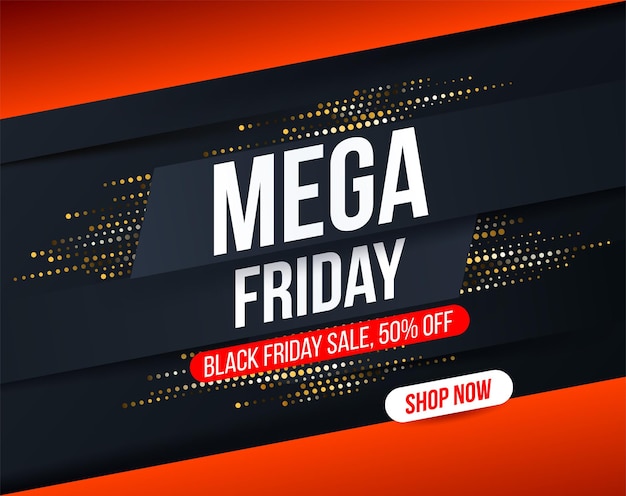 Vector abstract mega friday banner with gold halftone glitter effect for special offers