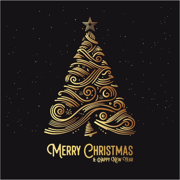 Vettore abstract merry christmas golden design poster xmas tree modello di design moderno su sfondo nero