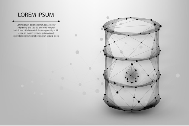 Абстрактная линия сетки и точечная нефтяная бочка. низкополигональная нефтяная промышленность. многоугольный футуристический вектор