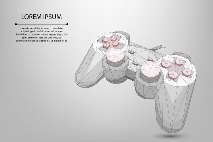 Vector abstract mesh line and point gamepad for video games. low poly joystick