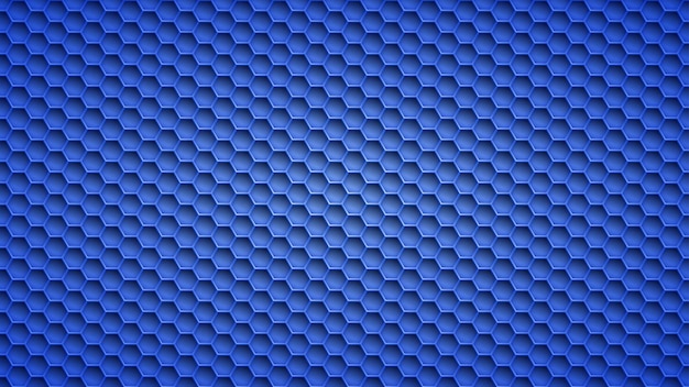 Abstract metal background with hexagonal holes in blue colors