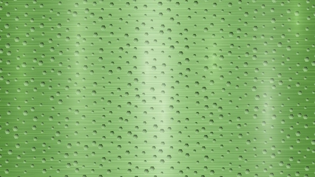 Vector abstract metal background with hexagonal holes in green colors