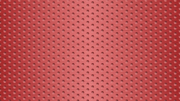 붉은 색의 육각형 구멍이 있는 추상 금속 배경