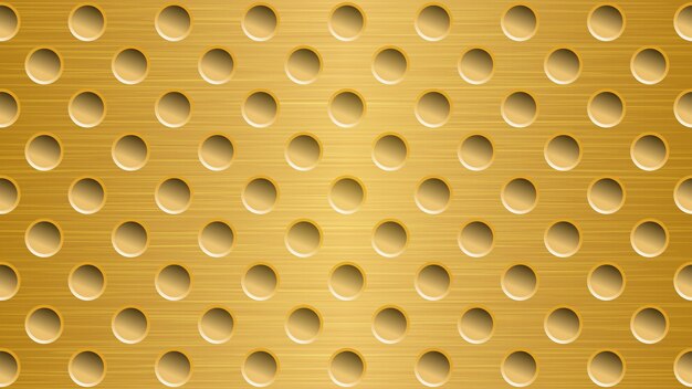 Abstract metal background with holes in bright golden colors