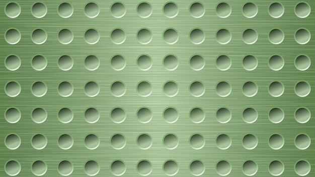 Abstract metal background with holes in light green colors
