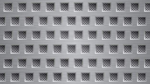 Vector abstract metal background with square holes in gray colors