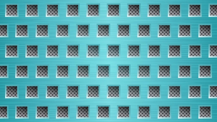 Vector abstract metal background with square holes in light blue and gray colors