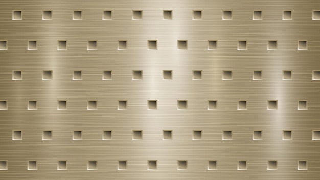 Abstract metal background with square holes in light golden colors