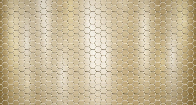 Abstract metallic background in golden colors with highlights consisting of small voluminous convex hexagonal plates