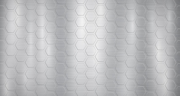 Abstract metallic background in gray colors with highlights and a voluminous convex hexagonal plates