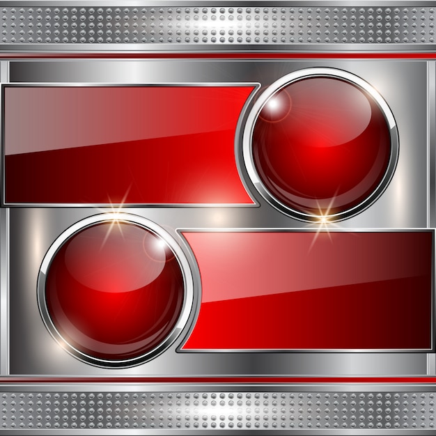 Vector abstract metallic background with red glass button