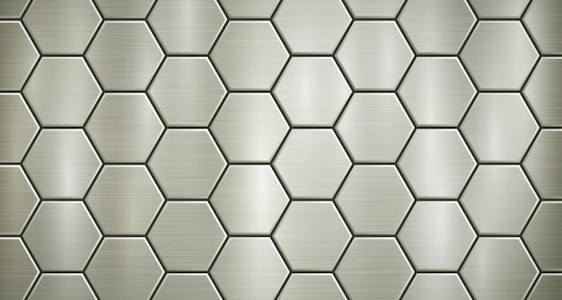 Abstract metallic background in yellow colors with highlights consisting of voluminous convex hexagonal plates