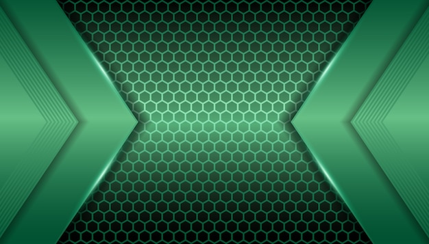 Abstract metallic green light on hexagon background