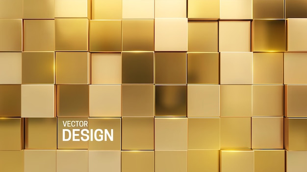 Abstract minimal 3d background with random metallic goldenmosaic square shapes