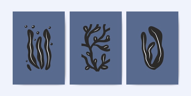 Abstract minimal algae poster set