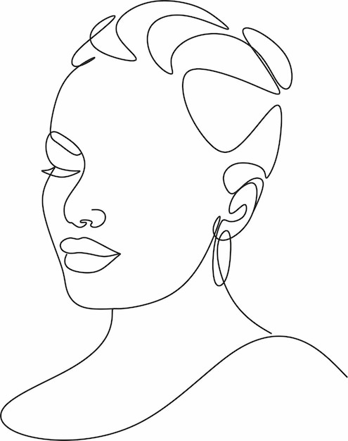 Abstract minimal female portrait linear drawing Logo badge label