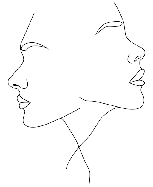 Abstract minimal female portrait minimalist continuous linear sketch of a female face