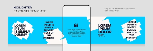 Vettore modello di carousel di instagram astratto e minimo con marcatore evidenziatore
