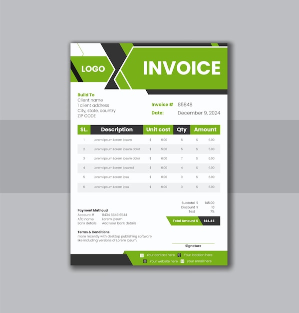 Vector abstract and minimal invoice design template for business