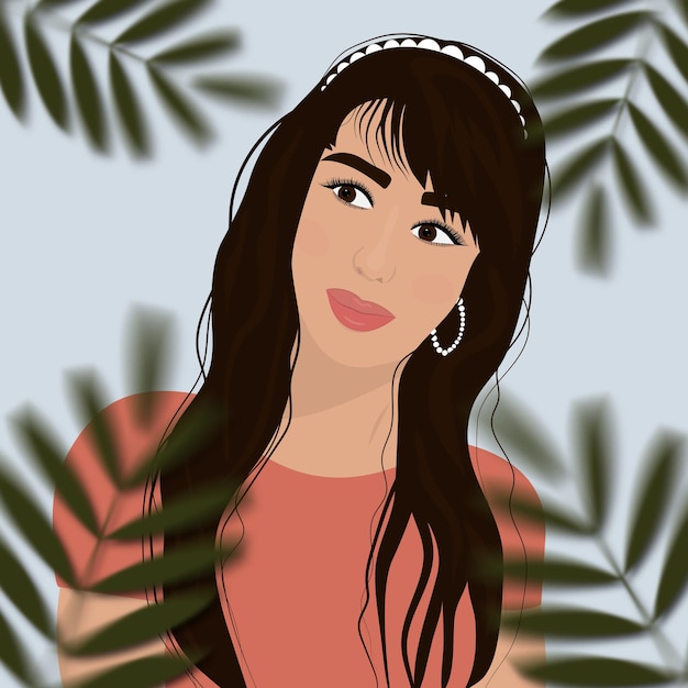 Vector abstract minimal portrait of girl. avatar for social networks. fashion and beauty. boho style.