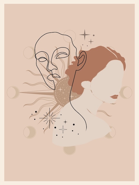 Abstract minimal portrait of a girl flat illustration poster