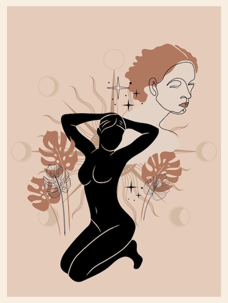 Abstract minimal portrait of a girl Flat illustration Poster