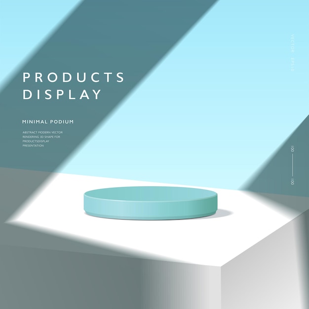 Abstract minimal scene cylinder podium in blue background for product presentation displays