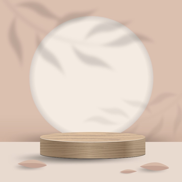 Vector abstract minimal scene on pastel background with cylinder podium and leaves. stage  showcase for product