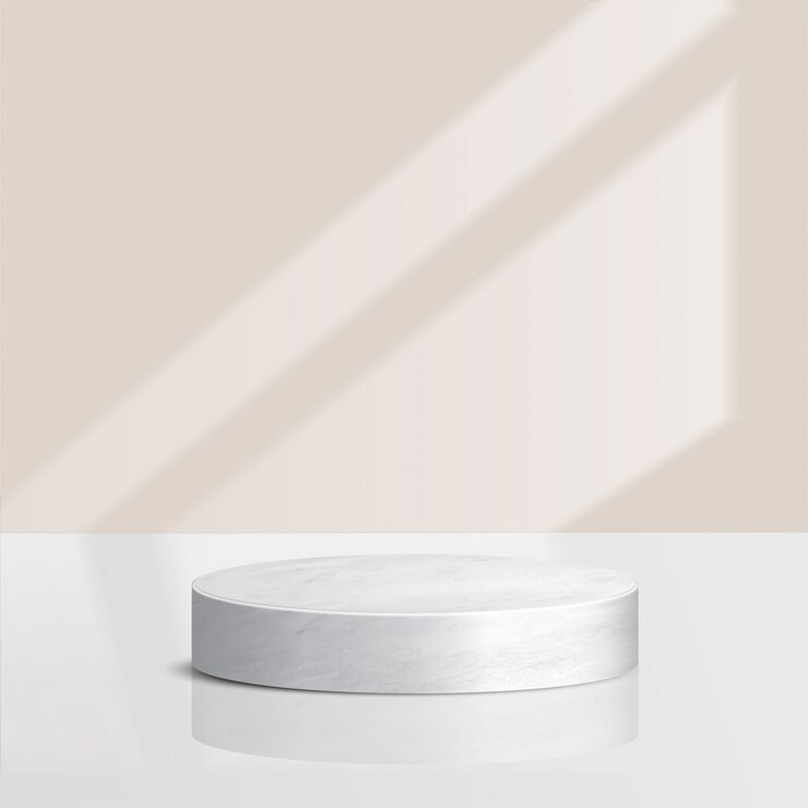 Vector abstract minimal scene with geometric forms. cylinder marble podium   with leaves. product presentation. podium, stage pedestal or platform. 3d  