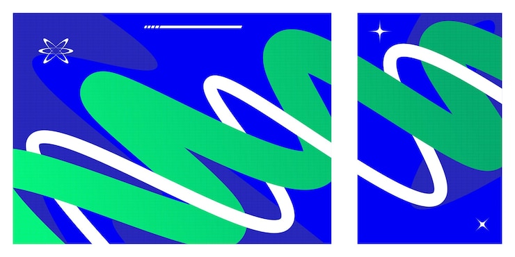 Vector 青と緑の色の組み合わせで波形と球を持つ抽象的でミニマリストの未来主義的な背景 カバーバナーポスターやランディングページデザインに適しています