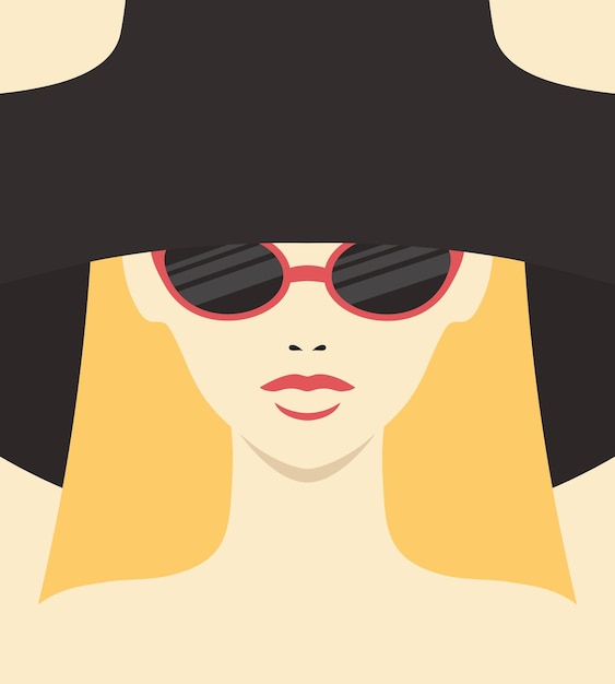 Abstract minimalist portrait of a female wearing hat and sunglasses