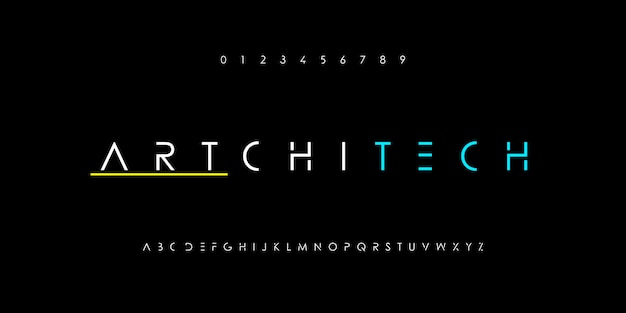 Abstract minimalist thin line alphabet. digital modern technology fonts