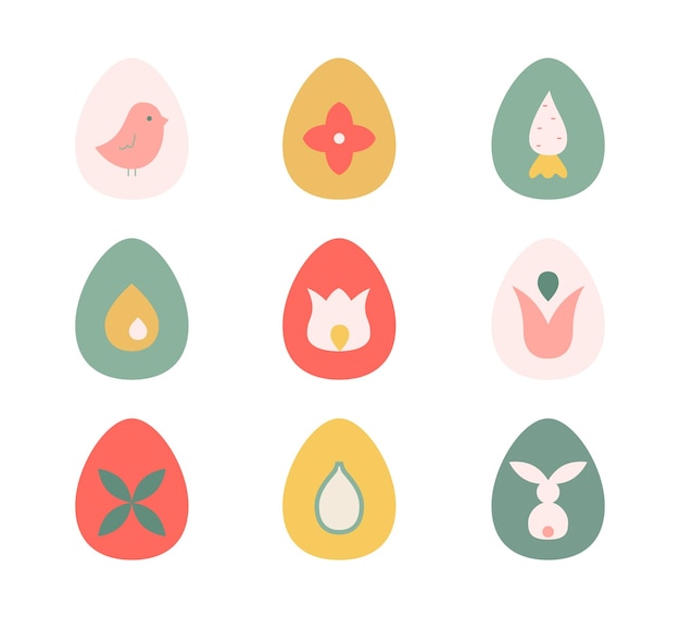 Abstract minimalistic easter eggs with simple elements